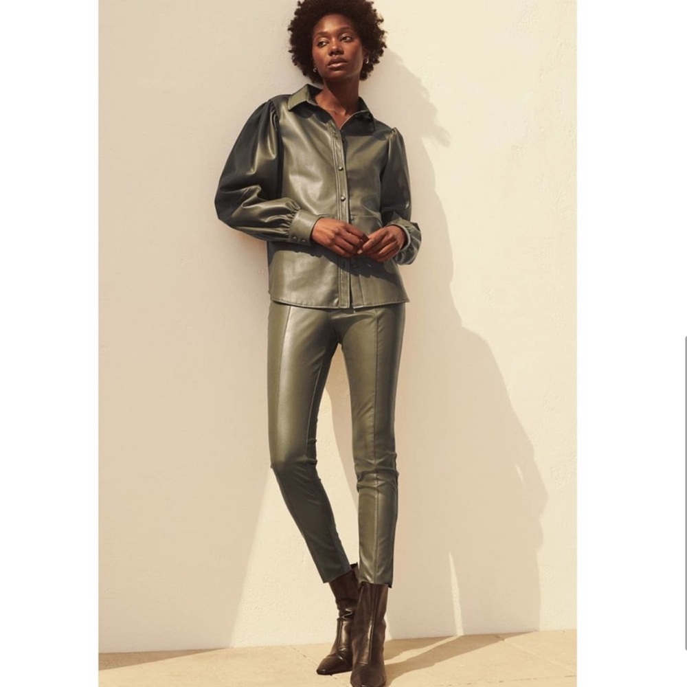 H&M Khaki Faux Leather Leggings